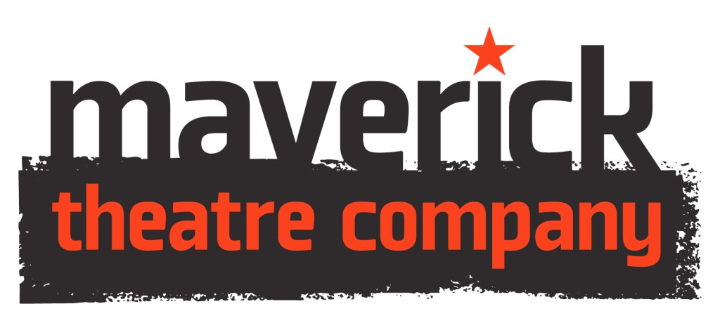 Logo of Maverick Theatre Company with bold text featuring the word 'Maverick' in black and 'theatre company' in bright orange, accompanied by a small red star.